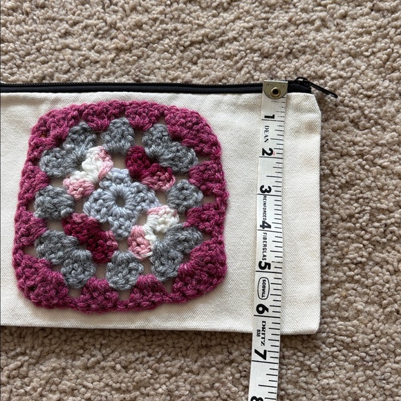 Crochet Accent Cosmetic Bag in Cream and Pink - Picture 5 of 5